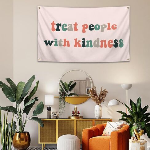 Treat People with Kindness Flag 3x5Ft Banner Single Sided Polyester Cloth Funny Flags with four Grommets for Dorm Room Decor in Saudi Arabia