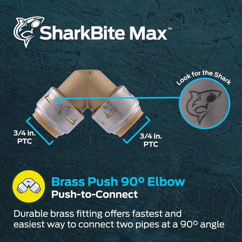 SharkBite Max 1/2 Inch 90 Degree Elbow, Push to Connect Brass Plumbing Fitting, PEX Pipe, Copper, CPVC, PE-RT, HDPE, UR248A in Saudi Arabia