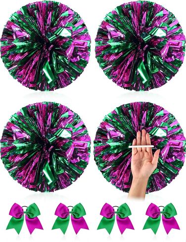 Jexine 8 Pcs 11.8 Inch Metallic Cheerleading Pom Poms Large Hair Bows for Team Cheering Football Baseball Softball Dance in Saudi Arabia