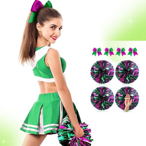Jexine 8 Pcs 11.8 Inch Metallic Cheerleading Pom Poms Large Hair Bows for Team Cheering Football Baseball Softball Dance in Saudi Arabia
