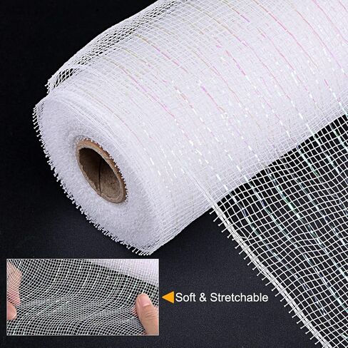 MECCANIXITY PP Burlap Mesh 10 Inch x 10 Yard Tinsel Foil Stripe Wrapping Ribbon for Home Outdoor Wreath Decoration, 1 Roll (Light Red+Gold) in Kuwait