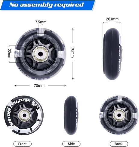 8 Pack 70mm Light up 82A Inline Skate Wheels with ABEC-7 Bearing, Indoor Outdoor Inline Skate Wheels Replacement Roller Blade Wheels Without Tool in Saudi Arabia