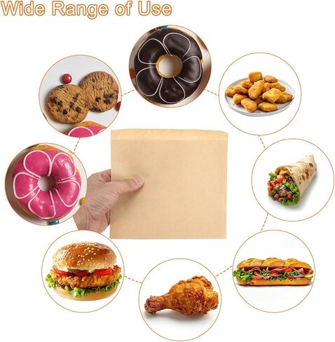 uxcell 100Pcs Kraft Paper Sandwich Bags, 7.9 x 5.9 Inch Greaseproof Paper Cookie Bag Paper Snack Bags Lunch Bags for Home Bakery Shop Bread, Brown in Saudi Arabia
