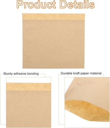 100 قطعة من أكياس الساندويتش الورقية من uxcell، مقاس 7.9 × 5.9 بوصة، حقيبة ورقية مقاومة للدهون، أكياس الوجبات الخفيفة الورقية، حقائب الغداء للمنزل، متجر الخبز، بني in Kuwait