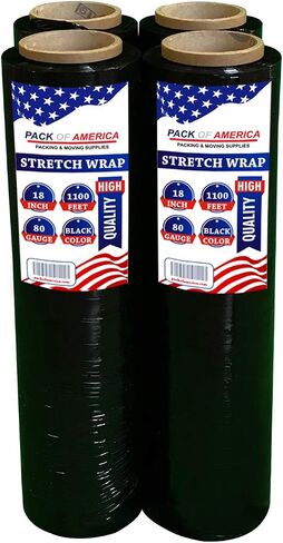 Stretch Film - 2 Roll Black, 18" x 1100 Feet, 80 Gauge (20 Micron) Industrial Heavy Duty Plastic Shrink Wrap and Hand Saver for Packing, Shipping, Pallet, Moving Supplies in Saudi Arabia