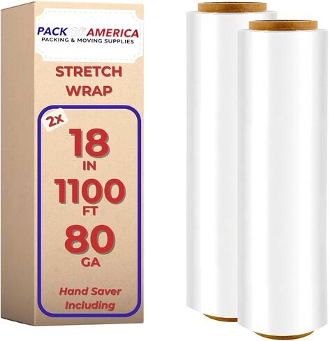 Stretch Film - 2 Roll Black, 18" x 1100 Feet, 80 Gauge (20 Micron) Industrial Heavy Duty Plastic Shrink Wrap and Hand Saver for Packing, Shipping, Pallet, Moving Supplies in Saudi Arabia