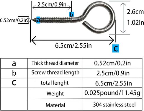 Eye Hooks, Eye Hooks Screw Eye Hooks Heavy Duty Eye Screws for Wood Masonry Eye Hooks Screw for Concrete Used for Electroplating Furniture self-Tapping Screws Rust-Proof Fixed Objects. (5cm/1.96in) in Kuwait