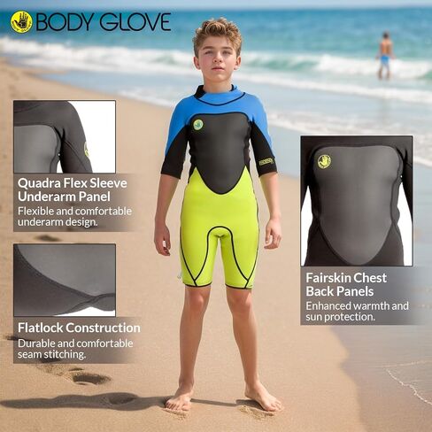 Body Glove Phoenix 2mm Kids Wetsuit for Boys Girls, Neoprene Back-Zip Short Sleeve Springsuit, Size (8-16) Full Wet Suits Keep Warm in Cold Water for Water Sports Swimming Surfing Snorkeling Diving in Saudi Arabia