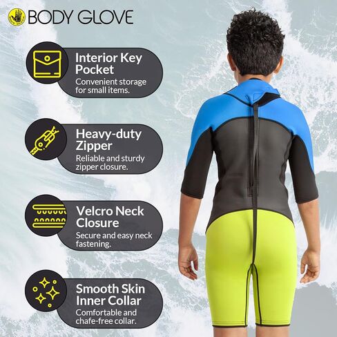 Body Glove Phoenix 2mm Kids Wetsuit for Boys Girls, Neoprene Back-Zip Short Sleeve Springsuit, Size (8-16) Full Wet Suits Keep Warm in Cold Water for Water Sports Swimming Surfing Snorkeling Diving in Saudi Arabia