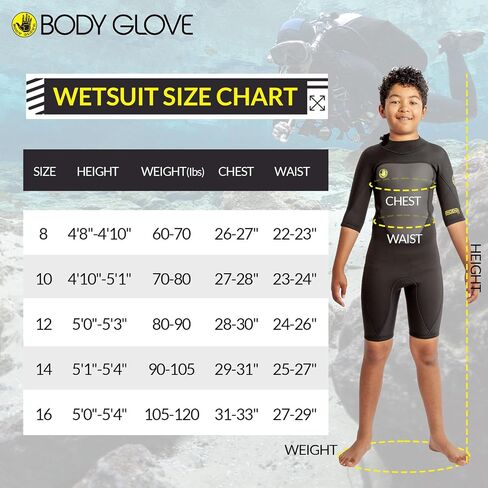 Body Glove Phoenix 2mm Kids Wetsuit for Boys Girls, Neoprene Back-Zip Short Sleeve Springsuit, Size (8-16) Full Wet Suits Keep Warm in Cold Water for Water Sports Swimming Surfing Snorkeling Diving in Saudi Arabia