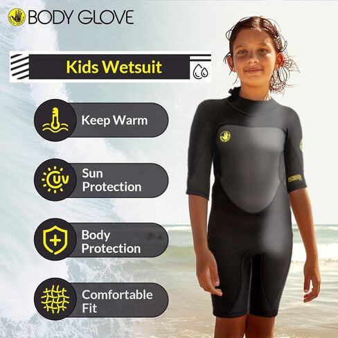 Body Glove Phoenix 2mm Kids Wetsuit for Boys Girls, Neoprene Back-Zip Short Sleeve Springsuit, Size (8-16) Full Wet Suits Keep Warm in Cold Water for Water Sports Swimming Surfing Snorkeling Diving in Saudi Arabia