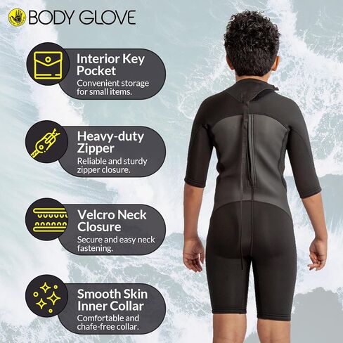 Body Glove Phoenix 2mm Kids Wetsuit for Boys Girls, Neoprene Back-Zip Short Sleeve Springsuit, Size (8-16) Full Wet Suits Keep Warm in Cold Water for Water Sports Swimming Surfing Snorkeling Diving in Saudi Arabia