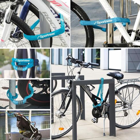 Sportneer Bike Lock: 5 Digit Combination High Security Anti Theft Bike Chain Lock - 3.2/3.6/4ft Heavy Duty Keyless Bicycle Lock for Bike, Motorcycle, Scooter, Door & Gate - 4/6mm Thick, Easy to Use in Saudi Arabia
