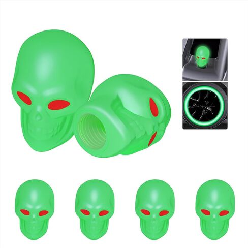 أغطية صمامات الإطارات المتوهجة على شكل جمجمة، 4 عبوات تناسب الجميع - سهلة التركيب، أغطية جذعية للإطارات مانعة للتسرب للسيارات والدراجات النارية والدراجات وسيارات الدفع الرباعي والشاحنات (أصفر) in Kuwait