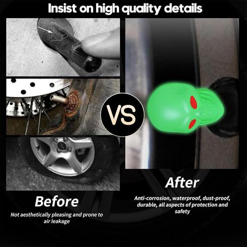 أغطية صمامات الإطارات المتوهجة على شكل جمجمة، 4 عبوات تناسب الجميع - سهلة التركيب، أغطية جذعية للإطارات مانعة للتسرب للسيارات والدراجات النارية والدراجات وسيارات الدفع الرباعي والشاحنات (أصفر) in Kuwait