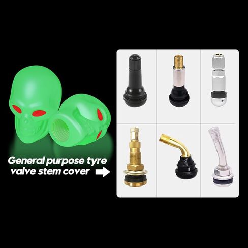 أغطية صمامات الإطارات المتوهجة على شكل جمجمة، 4 عبوات تناسب الجميع - سهلة التركيب، أغطية جذعية للإطارات مانعة للتسرب للسيارات والدراجات النارية والدراجات وسيارات الدفع الرباعي والشاحنات (أصفر) in Kuwait