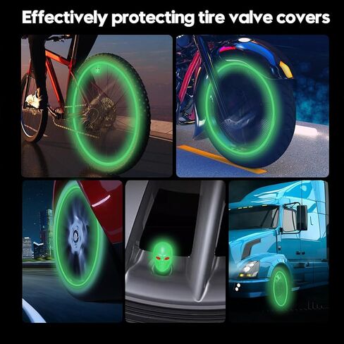 أغطية صمامات الإطارات المتوهجة على شكل جمجمة، 4 عبوات تناسب الجميع - سهلة التركيب، أغطية جذعية للإطارات مانعة للتسرب للسيارات والدراجات النارية والدراجات وسيارات الدفع الرباعي والشاحنات (أصفر) in Kuwait