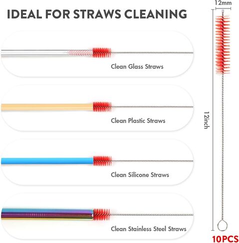 KITWARE Drinking Straw Cleaner Brush, Muti-Color Straw Brush, Extra Long Small Pipe Cleaner, Cleaning Brush Set of 10-Piece, Cleaning Brush with Durable Nylon Bristles in Saudi Arabia