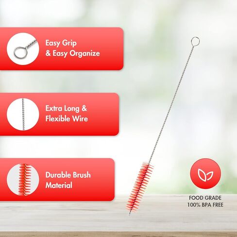 KITWARE Drinking Straw Cleaner Brush, Muti-Color Straw Brush, Extra Long Small Pipe Cleaner, Cleaning Brush Set of 10-Piece, Cleaning Brush with Durable Nylon Bristles in Saudi Arabia