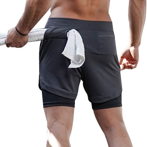 Men's 2 in 1 Workout Running Shorts Training Gym Short, Quick Dry Running Sports Athletic Shorts with Pockets in Saudi Arabia