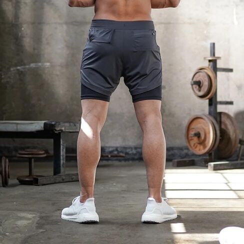 Men's 2 in 1 Workout Running Shorts Training Gym Short, Quick Dry Running Sports Athletic Shorts with Pockets in Saudi Arabia