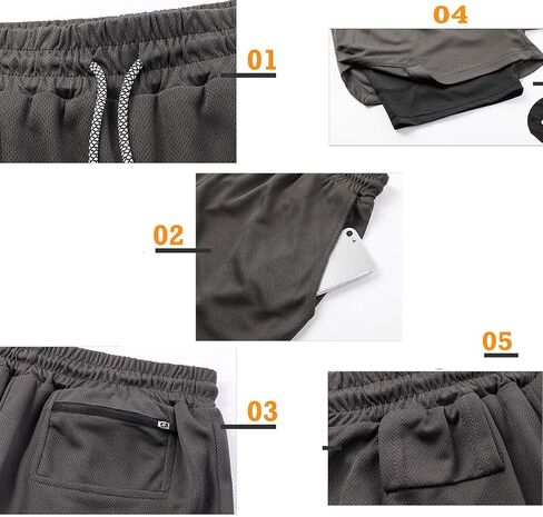 Men's 2 in 1 Workout Running Shorts Training Gym Short, Quick Dry Running Sports Athletic Shorts with Pockets in Saudi Arabia