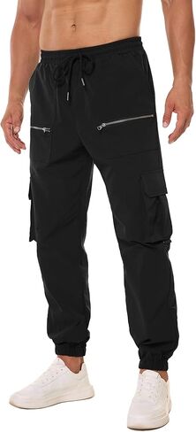 بنطال رياضي كاجوال للرجال بخصر مطاطي برباط للركض، بنطال رياضي مدبب للرجال بجيوب متعددة in Kuwait