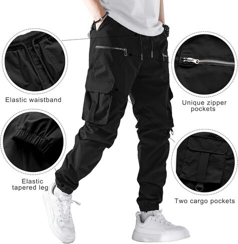 بنطال رياضي كاجوال للرجال بخصر مطاطي برباط للركض، بنطال رياضي مدبب للرجال بجيوب متعددة in Kuwait