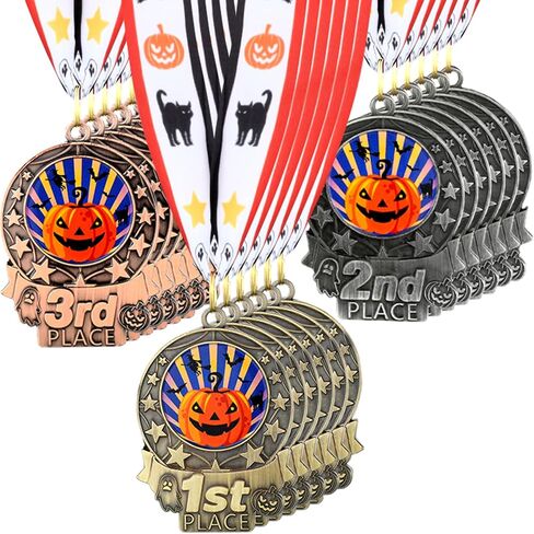 30 Pcs Halloween Pumpkin Medals Metal Halloween Award Medals with Ribbon Gold Silver Bronze Medals 1st 2nd 3rd Prizes for Kids Adults Halloween Costume Party Pumpkin Carving Contest in Saudi Arabia