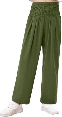 Yoklass Girls Pants Casual Smocked High Waist Pant Loose Wide Leg Long Trousers 4-14 Years in Saudi Arabia
