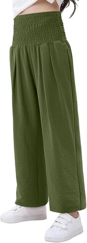 Yoklass Girls Pants Casual Smocked High Waist Pant Loose Wide Leg Long Trousers 4-14 Years in Saudi Arabia