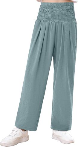 Yoklass Girls Pants Casual Smocked High Waist Pant Loose Wide Leg Long Trousers 4-14 Years in Saudi Arabia