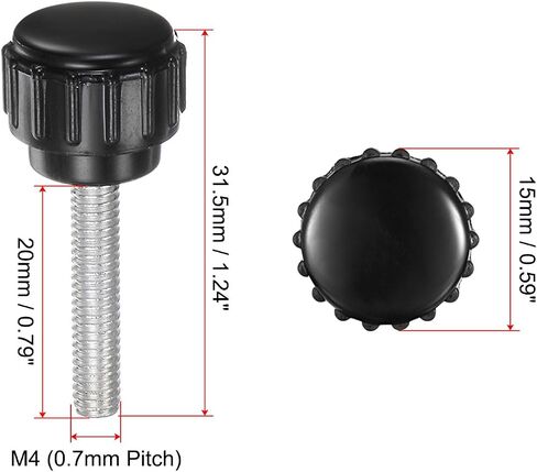 uxcell 8pcs Knurled Clamping Knobs M3 x 6mm Metric Zinc Plated Carbon Steel Male Thread Thumb Screw on Type 14mm Plastic Round Head Threaded Hand Bolt Stud Knobs Black in Saudi Arabia