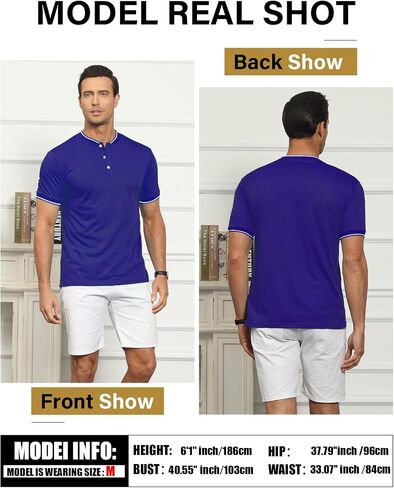 قمصان بولو رجالية كاجوال بأكمام قصيرة من القطن بيكيه بولو، قمصان جولف كلاسيكية بدون ياقة للرجال in Saudi Arabia