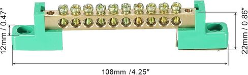 MECCANIXITY Terminal Ground Bar Screw Block Barrier Brass 12 Positions Green for Electrical Distribution Pack of 2 in Saudi Arabia