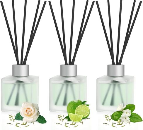 مجموعة ناشرة روائح القصب مكونة من 3 قطع، زيت معطر من الكتان/الحمضيات/الشاي الأبيض من الخيزران، زيوت عطرية للغابات مع أعواد ناشرة للروائح، معطر هواء للحمام يدوم طويلاً، عطر منزلي لديكور الغرفة in Kuwait