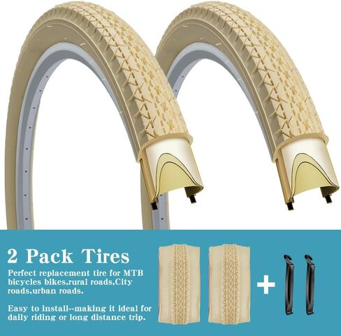 SIMEIQI 1 or 2 Pack 26"x2.125" Beach Cruiser Bike Tires Cream Color with or without Inner Tubes 26"x1.75"/2.125" Replacement Folding Bicycle Tyres for City Commuter Urban Pavement in Saudi Arabia