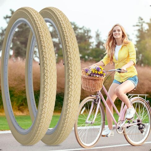 SIMEIQI 1 or 2 Pack 26"x2.125" Beach Cruiser Bike Tires Cream Color with or without Inner Tubes 26"x1.75"/2.125" Replacement Folding Bicycle Tyres for City Commuter Urban Pavement in Saudi Arabia