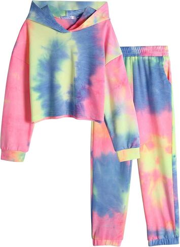 Greatchy Girls Clothes Tie Dye Sweatshirt Hoodies Pullover Tracksuit Sweatsuits Set Outfits Pants Sweatpants With Pockets in Saudi Arabia