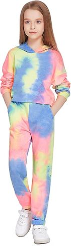 Greatchy Girls Clothes Tie Dye Sweatshirt Hoodies Pullover Tracksuit Sweatsuits Set Outfits Pants Sweatpants With Pockets in Saudi Arabia
