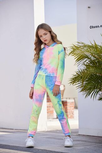 Greatchy Girls Clothes Tie Dye Sweatshirt Hoodies Pullover Tracksuit Sweatsuits Set Outfits Pants Sweatpants With Pockets in Saudi Arabia