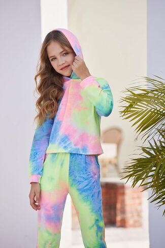 Greatchy Girls Clothes Tie Dye Sweatshirt Hoodies Pullover Tracksuit Sweatsuits Set Outfits Pants Sweatpants With Pockets in Saudi Arabia