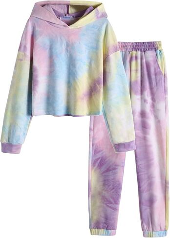 Greatchy Girls Clothes Tie Dye Sweatshirt Hoodies Pullover Tracksuit Sweatsuits Set Outfits Pants Sweatpants With Pockets in Saudi Arabia