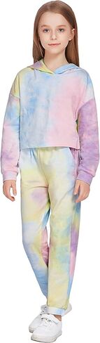 Greatchy Girls Clothes Tie Dye Sweatshirt Hoodies Pullover Tracksuit Sweatsuits Set Outfits Pants Sweatpants With Pockets in Saudi Arabia