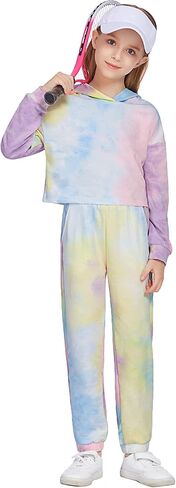 Greatchy Girls Clothes Tie Dye Sweatshirt Hoodies Pullover Tracksuit Sweatsuits Set Outfits Pants Sweatpants With Pockets in Saudi Arabia