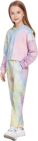 Greatchy Girls Clothes Tie Dye Sweatshirt Hoodies Pullover Tracksuit Sweatsuits Set Outfits Pants Sweatpants With Pockets in Saudi Arabia