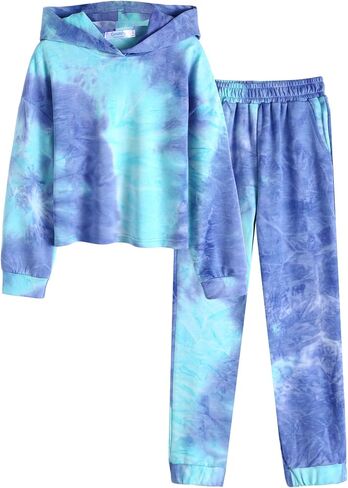 Greatchy Girls Clothes Tie Dye Sweatshirt Hoodies Pullover Tracksuit Sweatsuits Set Outfits Pants Sweatpants With Pockets in Saudi Arabia