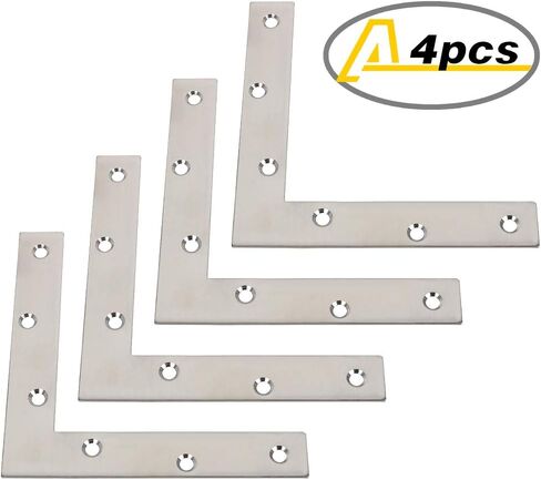 Alise L Flat Brackets,Corner Bracket Black Corner Brace Mending Plate Repair 120mm x 120mm Stainless Steel Flat Braces for Wood Tables, Chairs, Sofas, Beds, Cabinets, Doors and Windows,Pack of 8 in Saudi Arabia