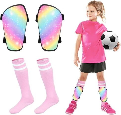 Kids Soccer Shin Guards, JAOBHAHY 4pcs Soccer Shin Pads and Toddler Soccer Socks Set for Girls, EVA Padding Reduces Impact and Injury for Kids Shin Suards Soccer Age 3-5 4-6 5-8 in Saudi Arabia