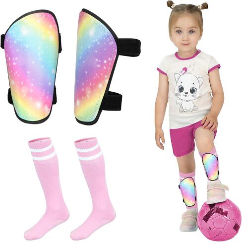 Kids Soccer Shin Guards, JAOBHAHY 4pcs Soccer Shin Pads and Toddler Soccer Socks Set for Girls, EVA Padding Reduces Impact and Injury for Kids Shin Suards Soccer Age 3-5 4-6 5-8 in Saudi Arabia